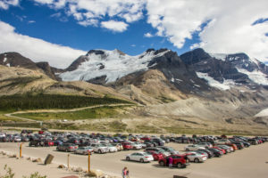 Parking lot glacier Rocky Mountains, Columbia Icefield, Canada Parking lot glacier Rocky Mountains, Columbia Icefield, Canada